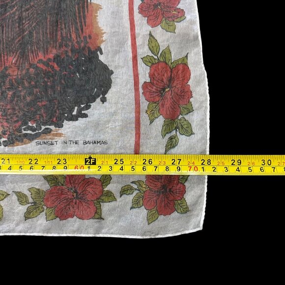Vintage Freeport Grand Bahama Island Souvenir Scarf Shear Tropical Map Red - Picture 10 of 11